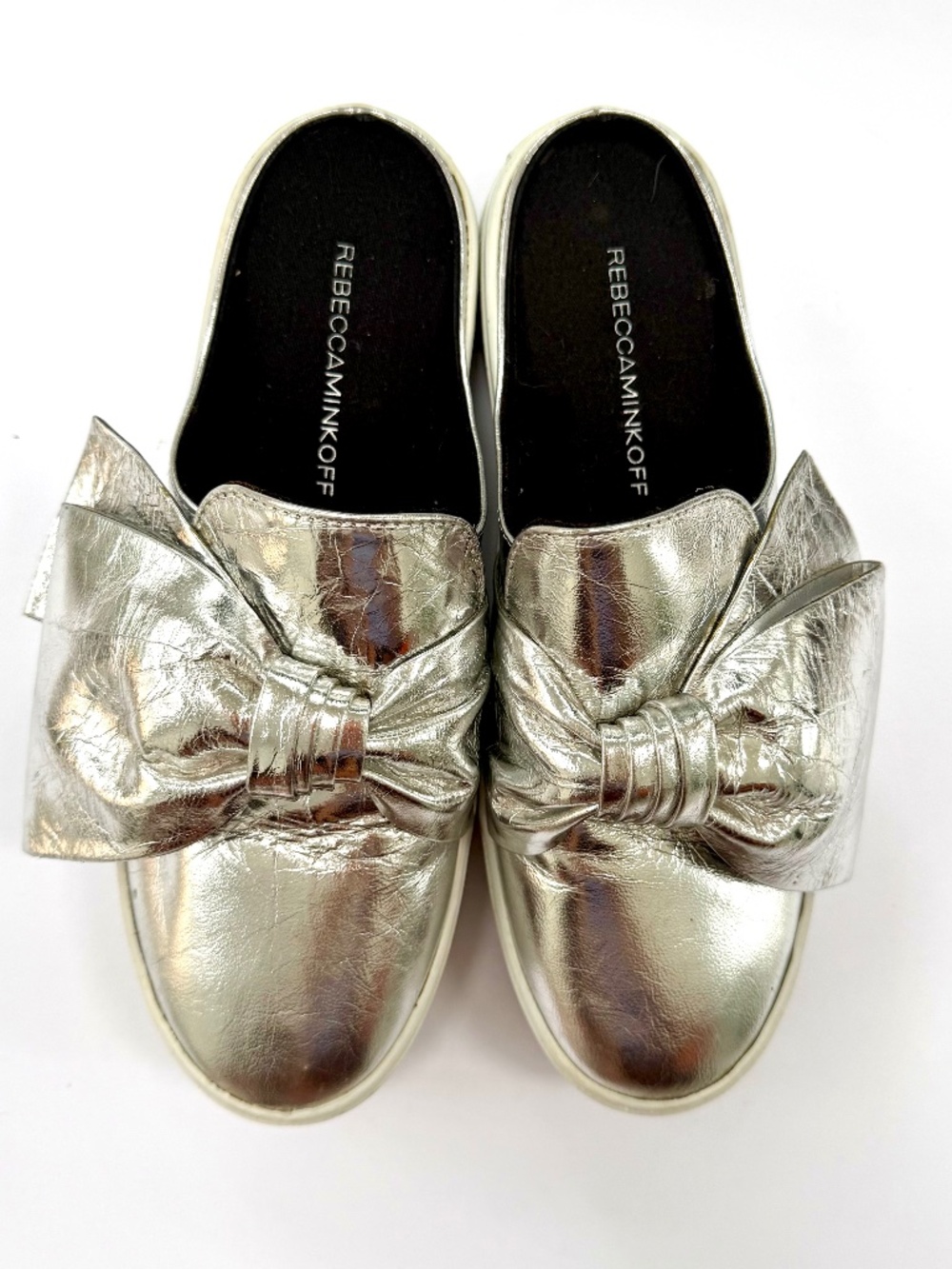Rebekka Minkoft Size 7 Neva Silver Leather Platform Mules